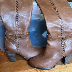 UGG Brown Leather Zip Boots with Details